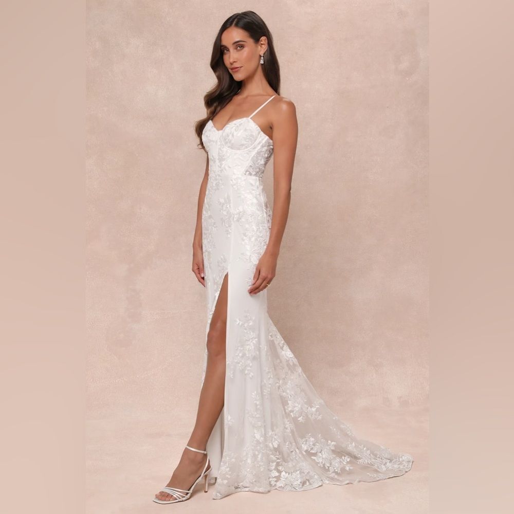Lulus Ethereal Elegance White Embroidered Lace-Up Maxi Dress